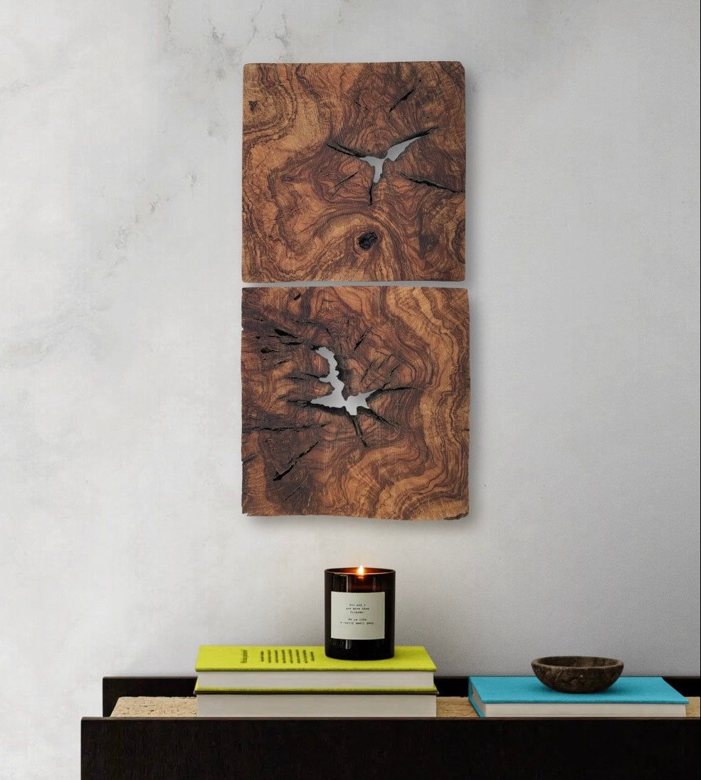 Handmade Olive Wood Wall Art - Wood wall Decor tile 11.8*11.8 inch