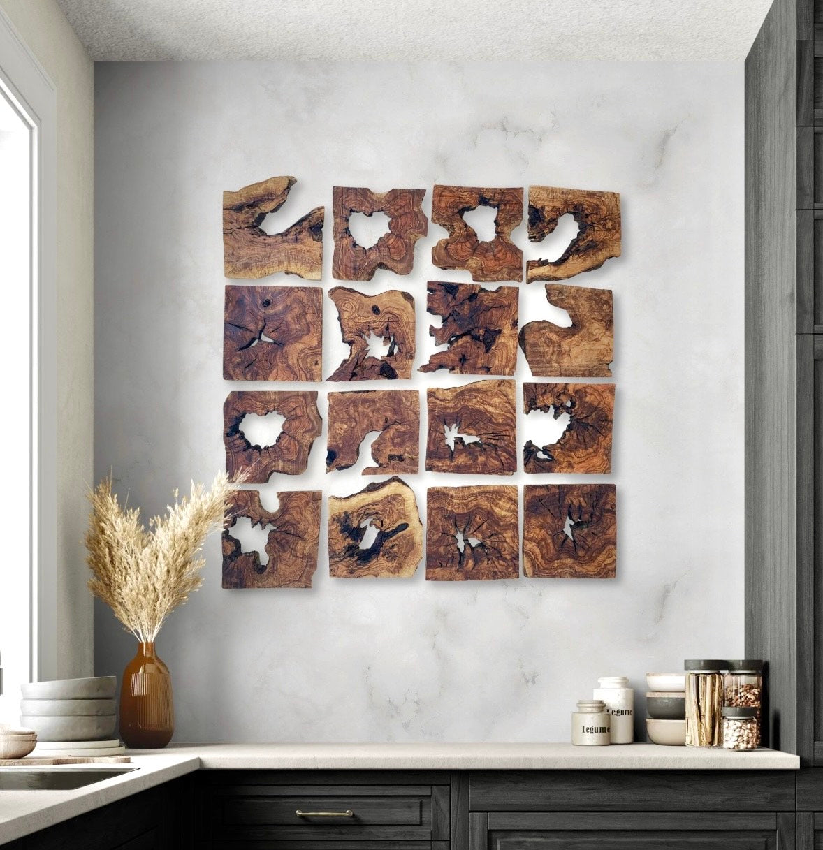 Handmade Olive Wood Wall Art - Wood wall Decor tile 11.8*11.8 inch