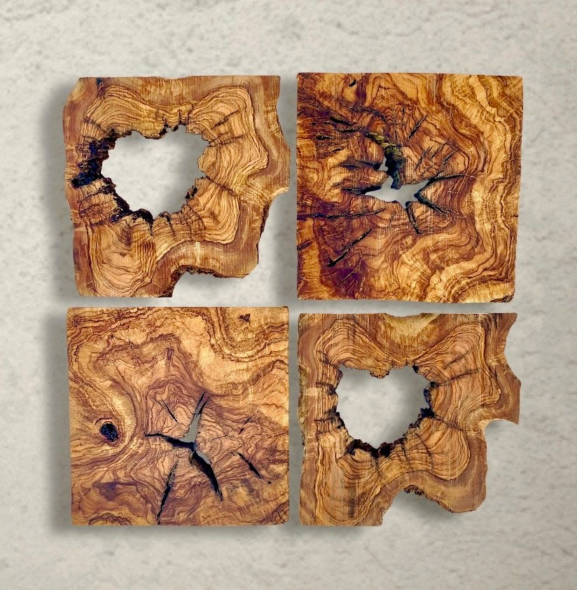 Handmade Olive Wood Wall Art - Wood wall Decor tile 11.8*11.8 inch