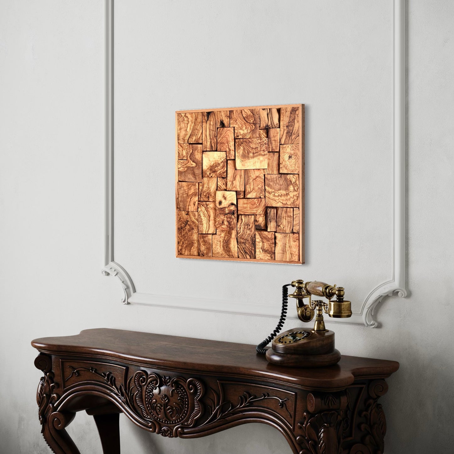 Mosaic36- Handmade Mediterranean Olive Wood Wall Art, 19.68*19.68 inch