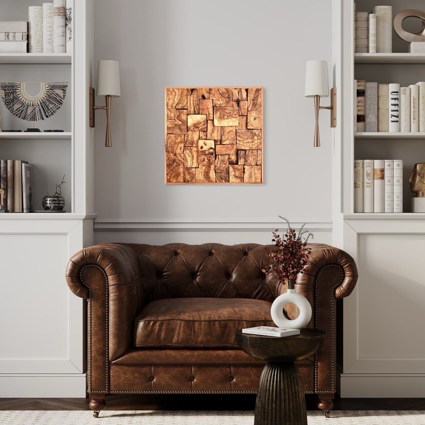 Mosaic36- Handmade Mediterranean Olive Wood Wall Art, 19.68*19.68 inch