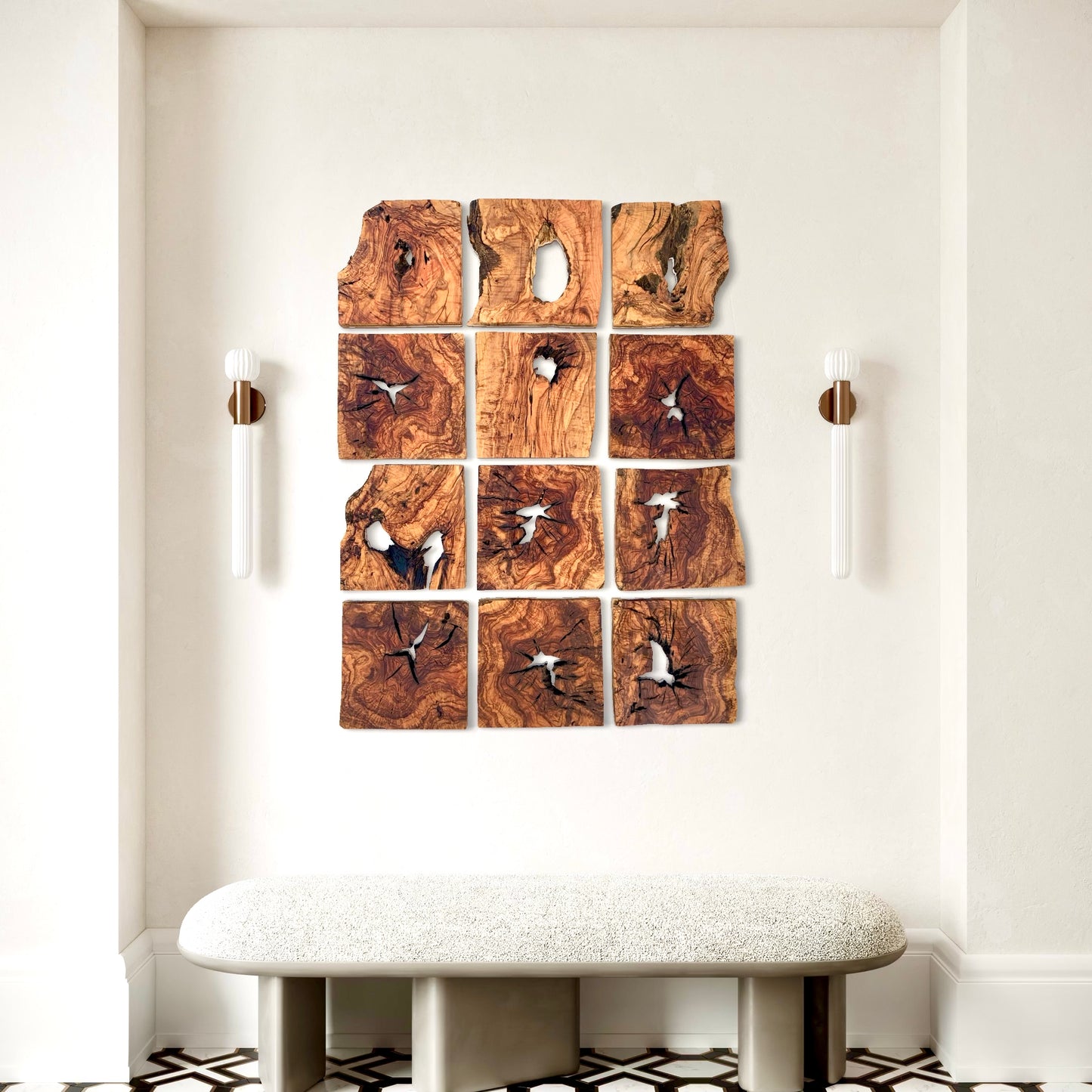 Handmade Olive Wood Wall Art - Wood wall Decor tile 11.8*11.8 inch