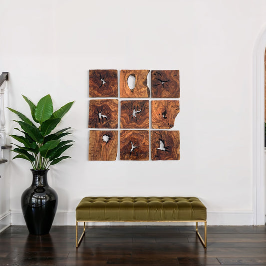 Olive Wood Wall Decor Tiles – Modular Handmade Art | Mediterranean Home Accent (11.8x11.8 in)