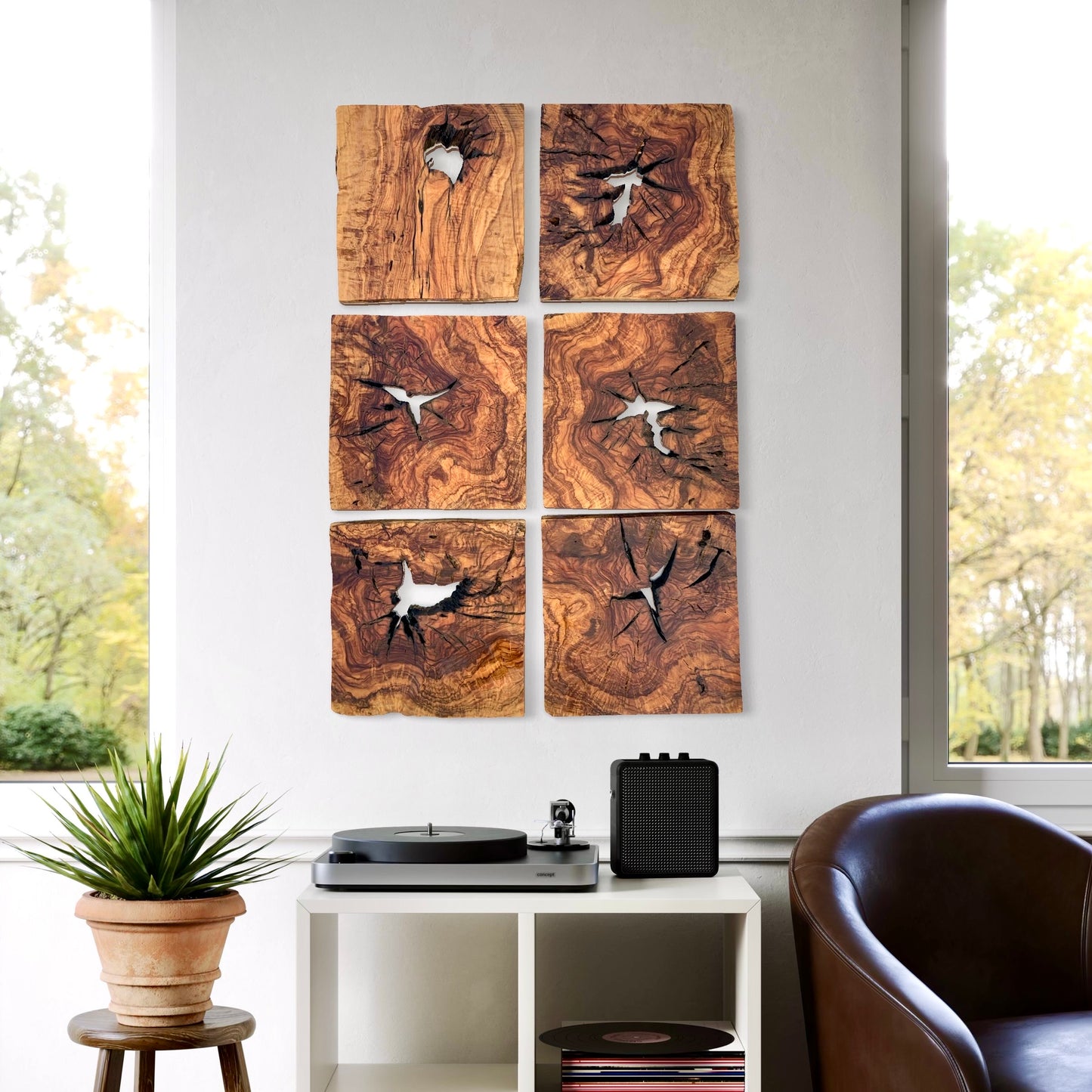 Handmade Olive Wood Wall Art - Wood wall Decor tile 11.8*11.8 inch