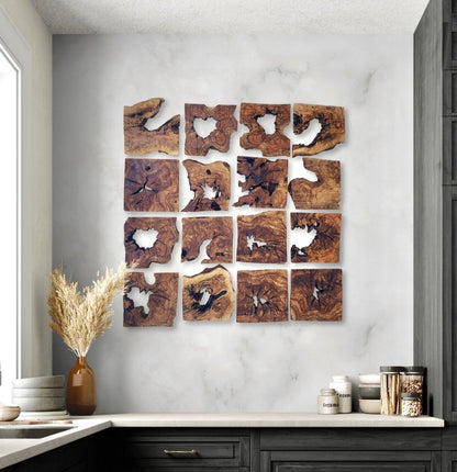 Handmade Olive Wood Wall Art - Wood wall Decor tile 11.8*11.8 inch