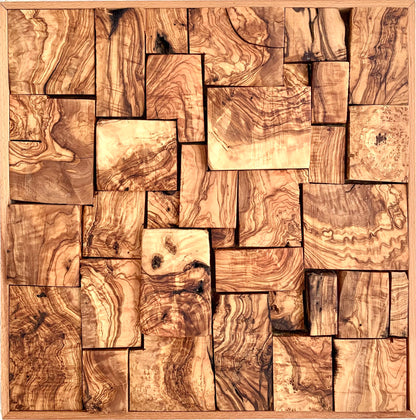 Mosaic36-  Handmade Mediterranean Olive Wood Wall Art, 19.68*19.68 inch