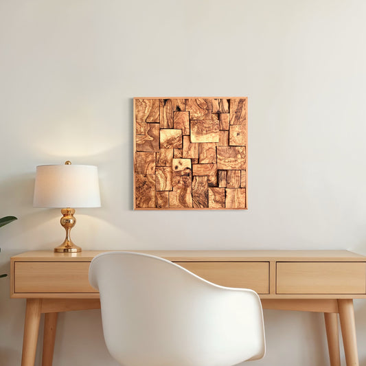 Mosaic36-  Handmade Mediterranean Olive Wood Wall Art, 50×50 cm