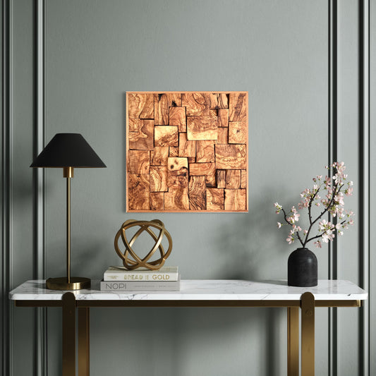 Mosaic36-  Handmade Mediterranean Olive Wood Wall Art, 50×50 cm