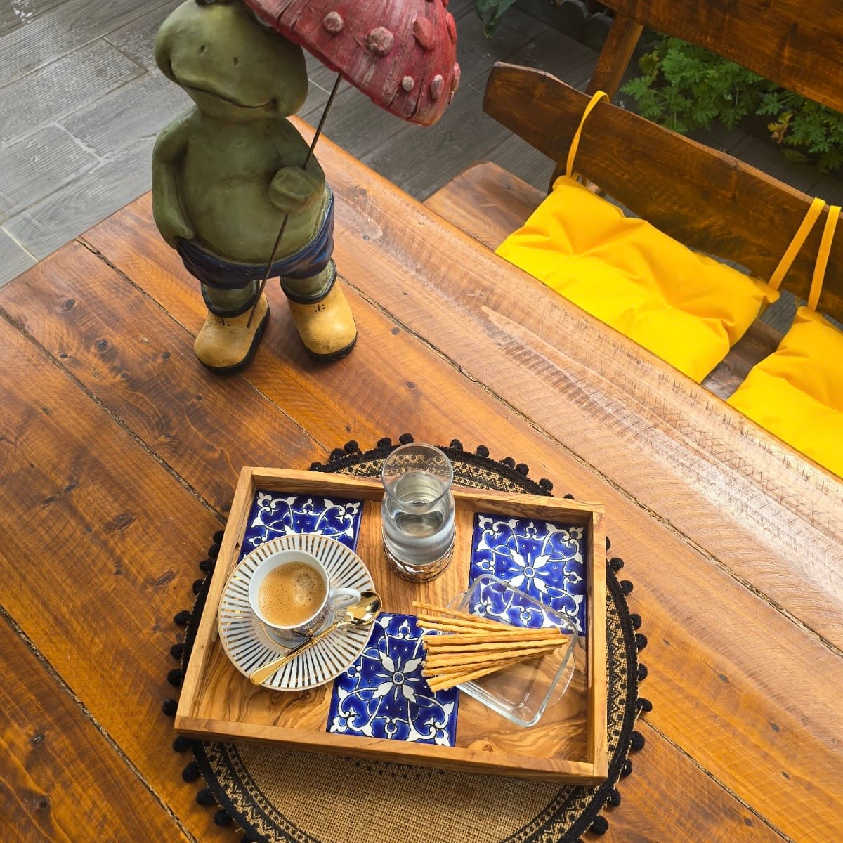 Handmade Olive Wood Serving Tray with Ceramic Tiles – Rustic 12.59 x 8.66 in Gift for Home